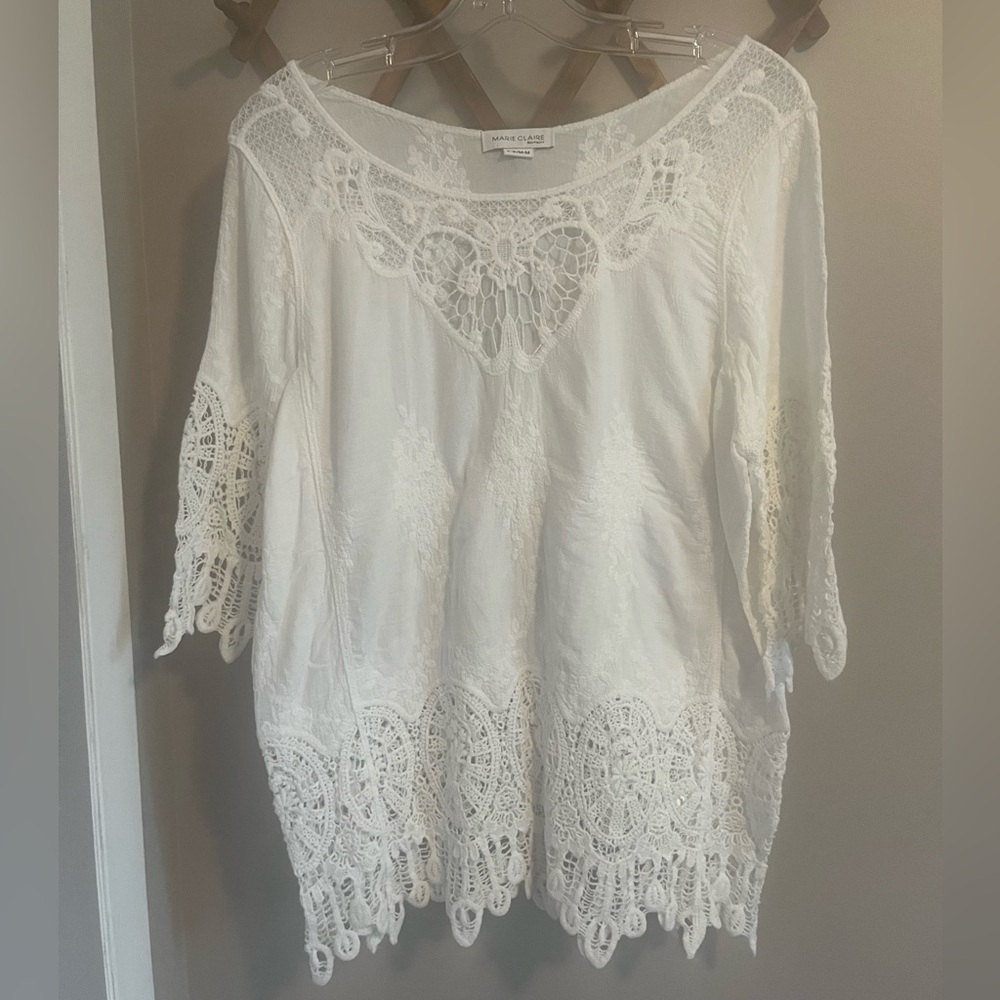 Bohemian lace and crochet white beachy Italian girl summer shirt S/M